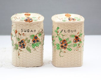 Vintage Shabby Sugar and Flour Container Canister Set Made in Japan