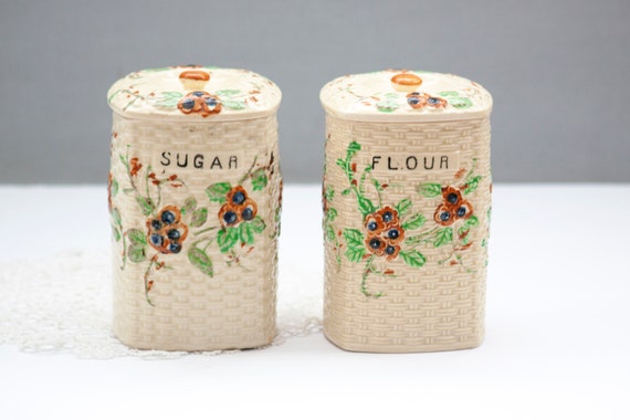 Vintage Shabby Sugar and Flour Container Canister Set Made in Japan 