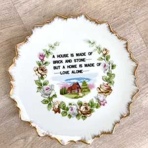 Decorative Plate With Poem,  Gold Trimmed Mid Century Wall Plate - Home is made of Love