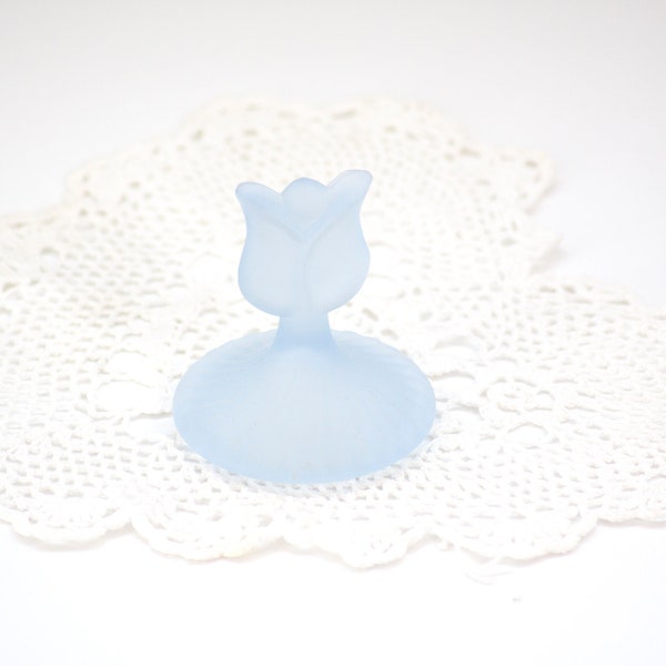 Satin Glass Tulip Replacement Lid  for Partylite Frosted Blue Glass Dresser Dish