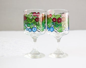 Vintage Libbey Tiffany Foilage Floral Stem Wine Glasses