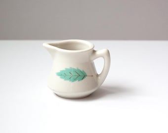 Vintage Wallace China Mini Creamer Pitcher | Mid Century Turquoise Leaf Restaurant Ware