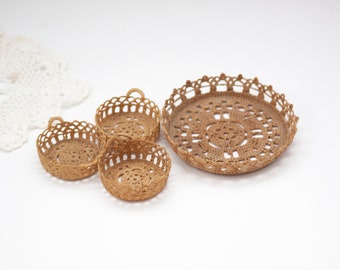 Small Crocheted Doily Baskets Ecru Group of 4