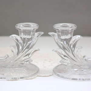 Vintage Candle Holders Fostoria Etched Crystal Glass Baroque Shape