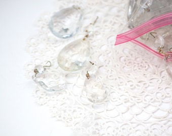 Vintage Chandelier Crystal Prisms, Tear Drop Crystal Dangles Faceted - Lot/group