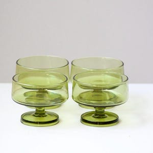Vintage Anchor Hocking Finlandia Avocado Green Dessert Glasses, Set of 4 Stacking Pedestal Bowls