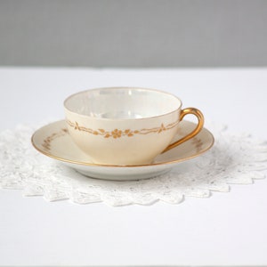 Vintage Tea Cup and Saucer Epiag Aich Czechoslovakia with Little Gold Flowers