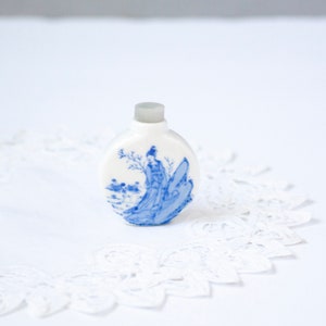 Vintage Chinese Snuff Bottle With Jade Lid and Painted illustration