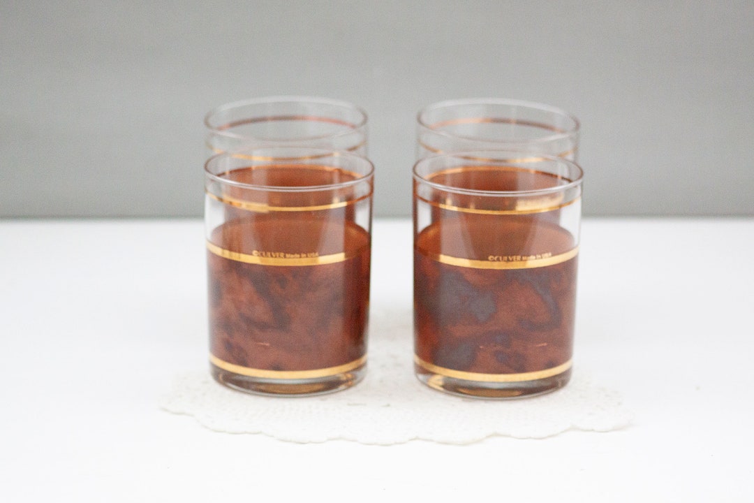 Vintage Mid Century Modern Tortoise Shell Double Old Fashioned Glasses