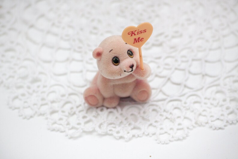 Small Fuzzy Teddy Bear Figurine With Hug Me Sign Russ Flocked | Etsy