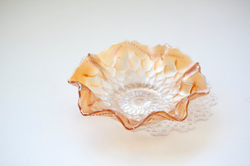 Marigold Carnival Glass Fishscale and Beads