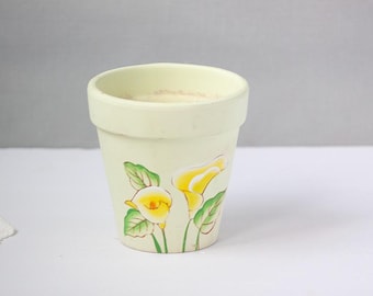 Vintage Hand Painted Calla Lily Terracotta Flower Pot Planter 4.75"