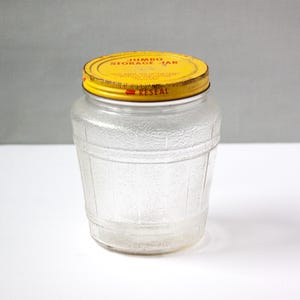 Vintage Textured Storage Jar With Yellow Lid Jumbo Storage Jar