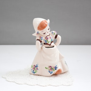 Vintage Planter Figurine DeLee Art California Pottery, Novelty planter, Dutch Girl Folkart Style
