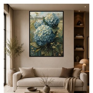 Floral Digitaldruck, Blaue Hortensien im Vintage Stil (Instant Download)