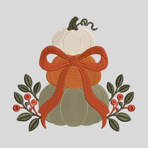 Diseño de bordado de calabaza apilada con lazo, estilo granja otoñal, bordado a máquina, archivo de descarga digital PES DST EXP Instantáneo