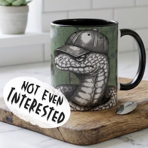 Taza con gorra de béisbol de serpiente / Taza de café de cerámica con mensaje sarcástico e indiferente