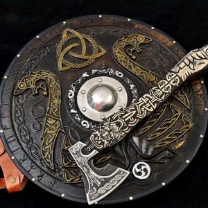 Norse Engraved Viking Battle Axe Replica | Handmade Medieval Warrior Display