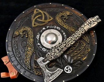 Norse Engraved Viking Battle Axe Replica | Handmade Medieval Warrior Display