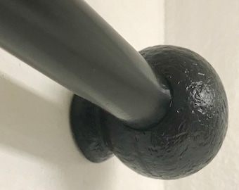 Redesigned Curtain Rod, Ball Finial/Bracket, Adjustable Steel Poles, Black Finish, Epoxy Resin Finial/Bracket