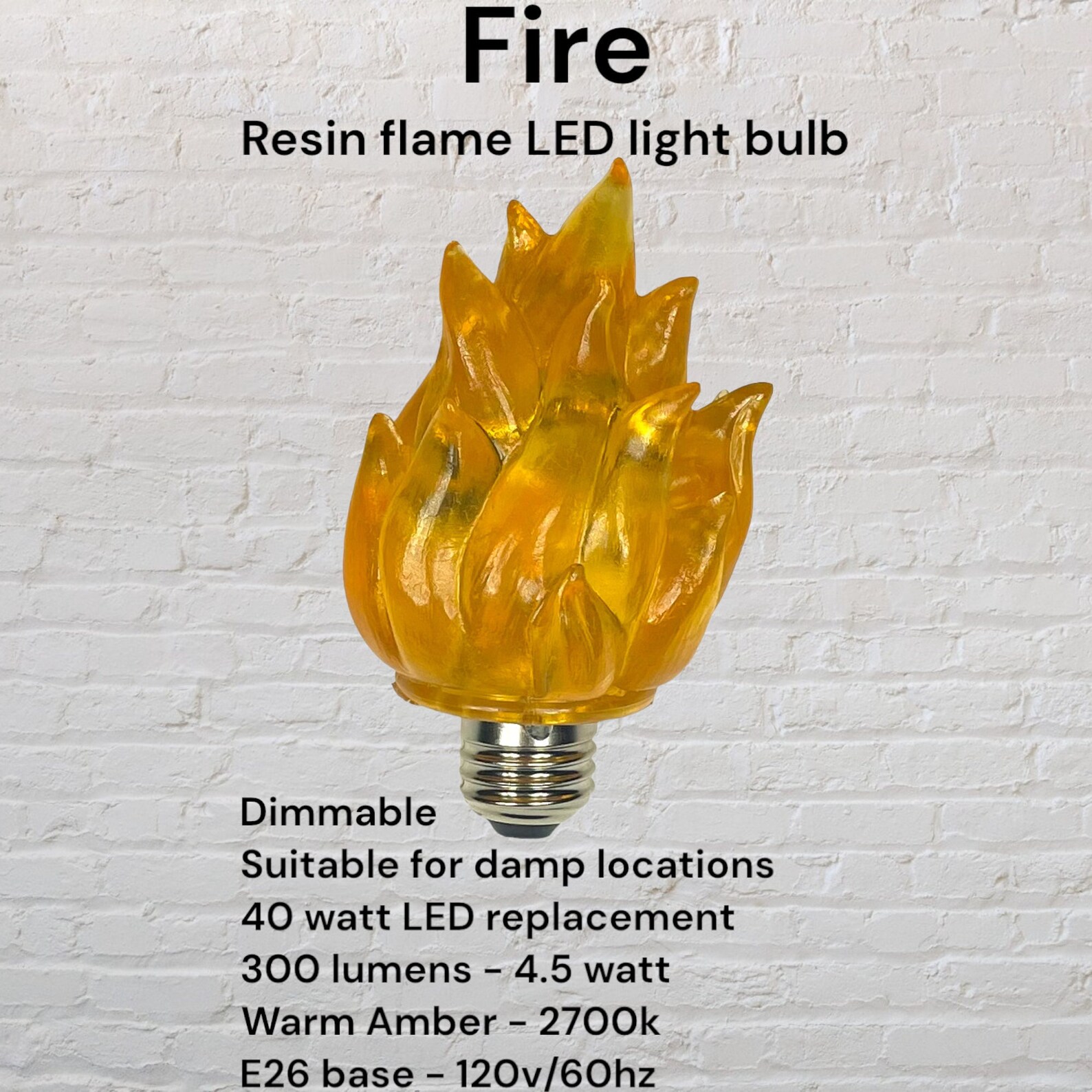 Flame Bulb, Non-flickering 3D Resin Fire, LED Light Bulb, Dimmable, 40W ...