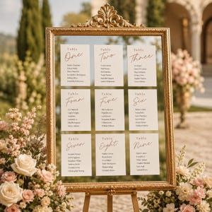 Wedding Seating Chart Template | Table Number Cards with Guest List | Minimalist Seating Chart Cards | DIY Canva Editable | 4x6 5x7 8x10 A5