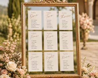 結婚式席次表テンプレート｜モダンな席次表カード｜結婚式テーブル割り当てカード｜印刷可能な結婚式サイン｜即時ダウンロード