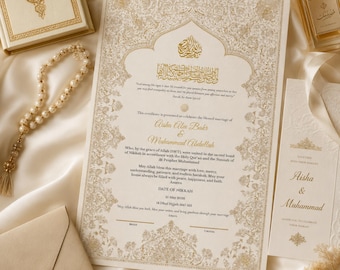 Certificat de Nikkah modifiable | Modèle de Nikah islamique à faire soi-même | Modèle Canva | Certificat de mariage musulman | Contrat de Nikkah | Téléchargement numérique
