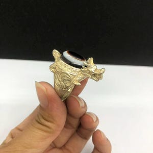 Exquisite vintage Tibetan silver inlaid stone Dragon Turtle  pattern men women ring,gift