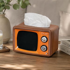 Vintage TV Tissue Box Holder with Retro Knobs, Creative Home Decor for Living Room or Office
