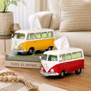 Vintage Metal Bus Tissue Box Holder for Living Room Decor, Industrial Style Car Napkin Dispenser