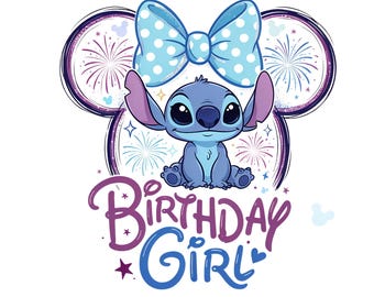 Stitch Girl PNG / Diseño de camiseta de cumpleaños alienígena / PNG para sublimación / Descarga instantánea.