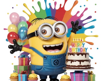 Minions Cumpleaños PNG – Divertido diseño de camiseta infantil de dibujos animados, gráfico para sublimación.
