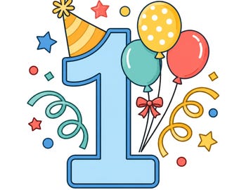 First Birthday PNG | Number One HBD | 1st Birthday | Party Shirt Design.