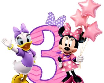 Princesa de tercer cumpleaños PNG, Minnie Mouse y Daisy Duck, diseño de camiseta (descarga digital)