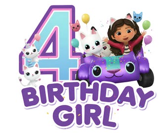 Gabby's Dollhouse - Niña de 5º cumpleaños (PNG) - Diseño para sublimación (descarga digital)