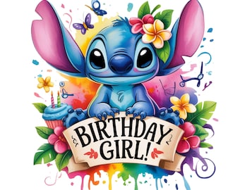 Stitch Birthday Girl PNG-Inspired Design,Ready Images, Trending Sublimation Graphics.