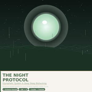 Può includere: Un grafico digitale con un globo verde chiaro luminoso su uno sfondo verde scuro con una linea dell'orizzonte. Il testo recita THE NIGHT PROTOCOL, Glymphatic System & Deep Sleep Biohacking, Science-based guide to your brain's nightly clean cycle.