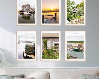 Menemsha Fishing Village Print Set, Martha's Vineyard Photography, Nautical Wall Art, Six‑Piece Coastal Gallery Set