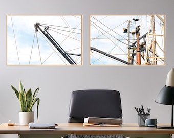 Industrial Maritime Art Set, New England Fishing Vessel Rigging Diptych, Modern Nautical Photography Prints