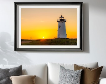 Edgartown Lighthouse Print, Martha's Vineyard Sunrise Wall Art, Nautical Living Room Wall Decor