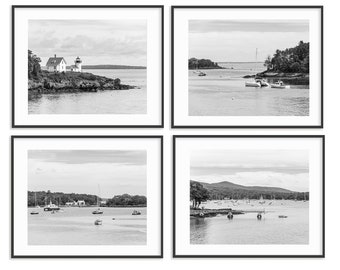 Camden Maine Landscape Photography Prints - Set of 4 Black and White Maine Pictures - Gallery Wall Set