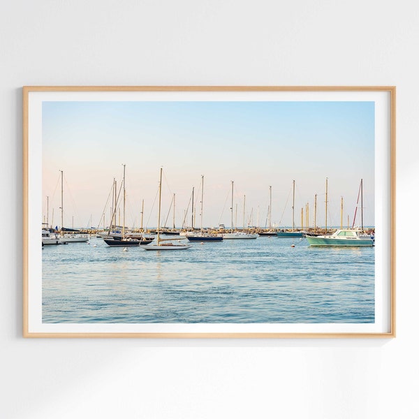 Vineyard Haven Sailboats Print - Large Sailboats Photo Framed - Sunset Boats on Canvas Art Gift - Martha's Vineyard Photography Print