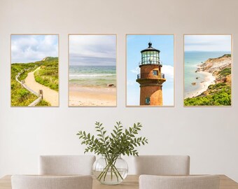 Aquinnah Massachusetts Coastal Wall Art Set, Martha’s Vineyard Photography, Gay Head Lighthouse & Moshup Beach Prints, Coastal Home Decor