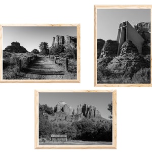 Sedona Photos 3 Piece Wall Art Travel Photography Prints Desert Landscapes Bell Rock Chapel of the Holy Cross Cathedral Rock image 3