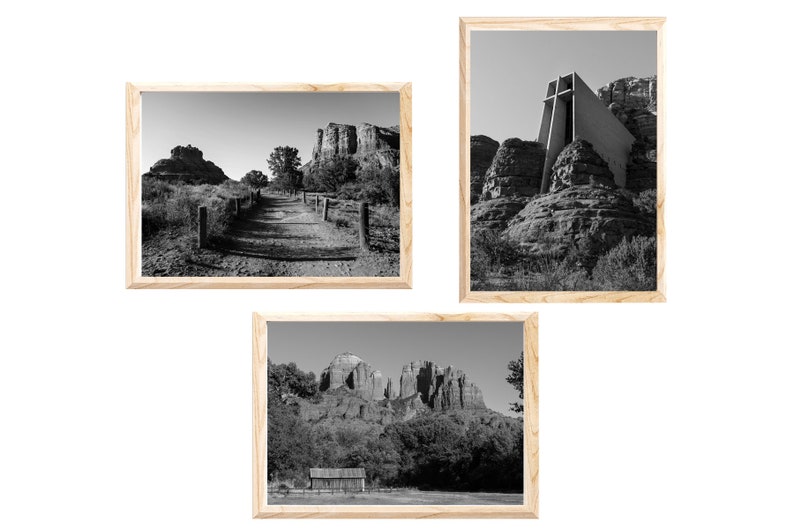 Sedona Photos 3 Piece Wall Art Travel Photography Prints Desert Landscapes Bell Rock Chapel of the Holy Cross Cathedral Rock image 3