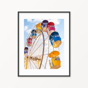 Ferris Wheel Print - Retro Carnival Ride Photo - Bright Colors Art for Kids Room - Boys or Girls Room Wall Art Framed for Playroom Nursery