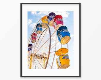 Ferris Wheel Print - Retro Carnival Ride Photo - Bright Colors Art for Kids Room - Boys or Girls Room Wall Art Framed for Playroom Nursery