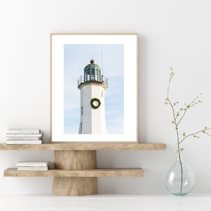 White Lighthouse Art Print - Close-up Scituate Lighthouse Tower Photo Print - Massachusetts Lighthouse Canvas Wall Art Gift