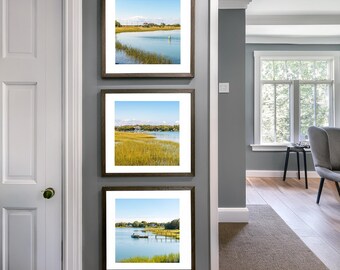 West Falmouth MA Square Photography Print Set of 3, Chappaquoit Marsh Art, Cape Cod Modern Coastal Decor